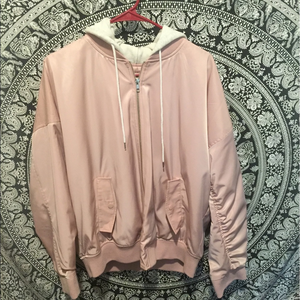 Pink bomber jacket with hood